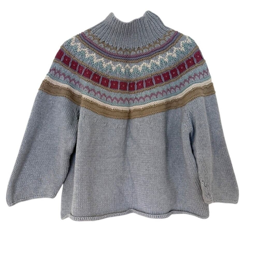 J. Jill Grey Fair Isle Turtleneck Knit Mock Neck Sweater